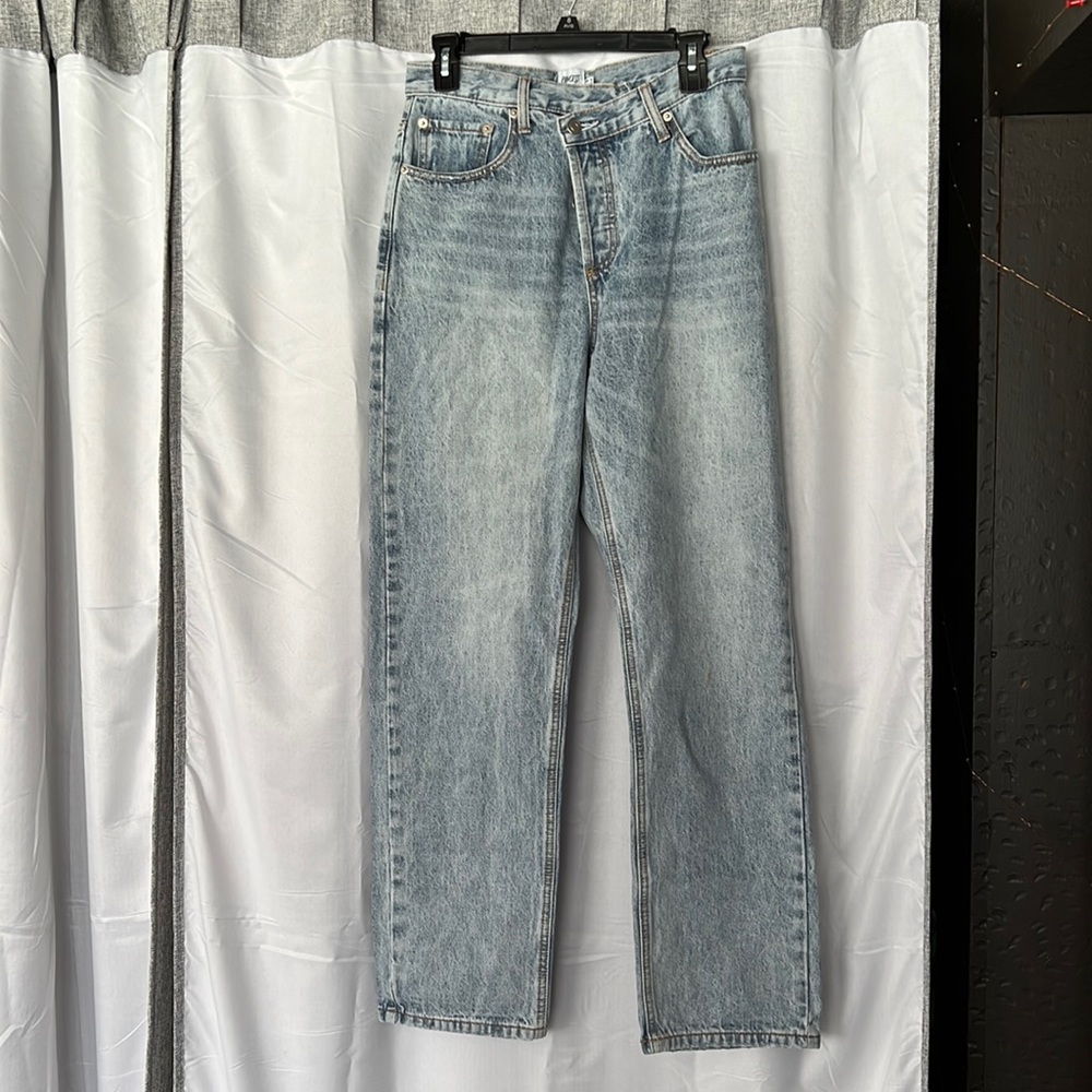 Princess Polly asymmetric denim straight leg jeans size 4